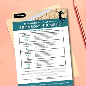 Volleyball Sponsor Form, Canva Templates, Editable Sponsorship Levels, Digital Download