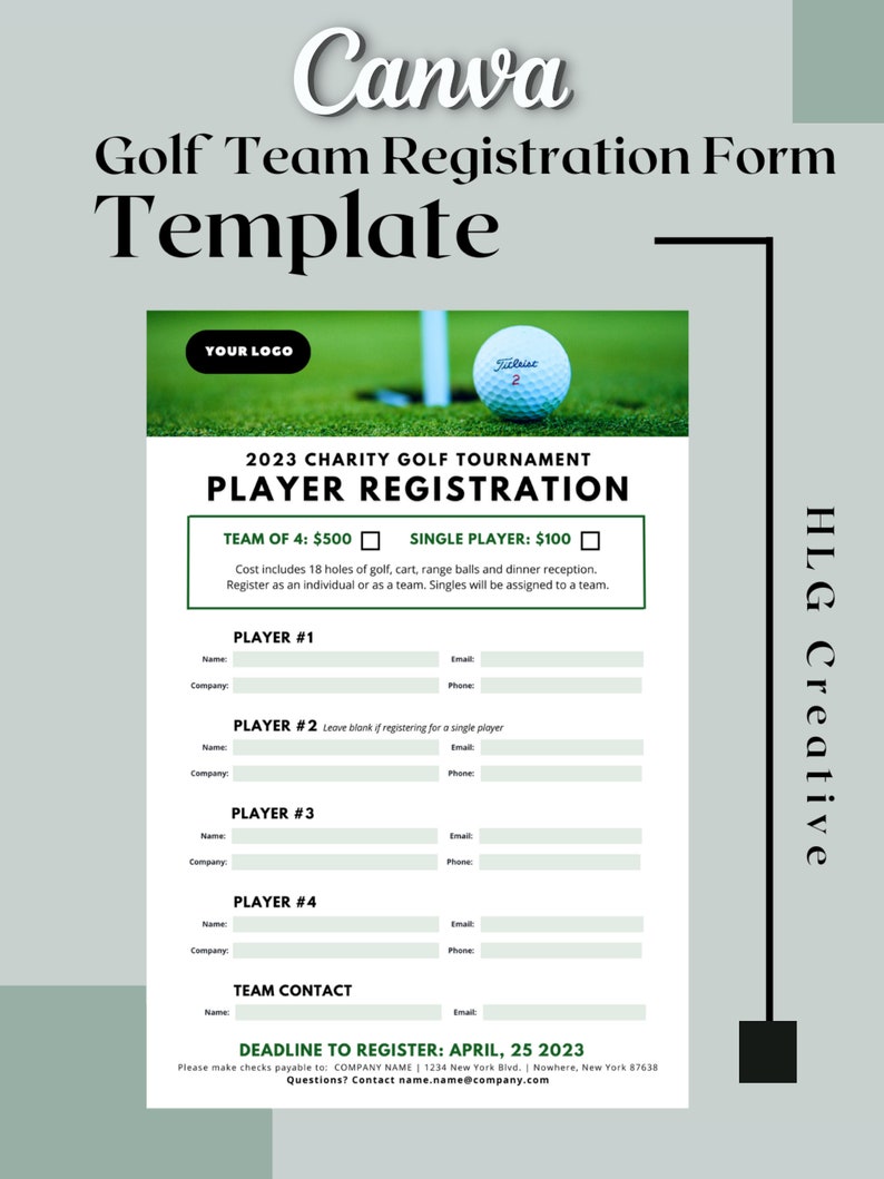 Golf Tournament Player Registration Form, Canva Templates, Editable Golf Tournament Player Registration Form, Canva Templates, Editable