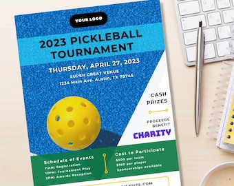 Pickleball Event Flyer, Canva Template, Editable Sports Tournament Graphic