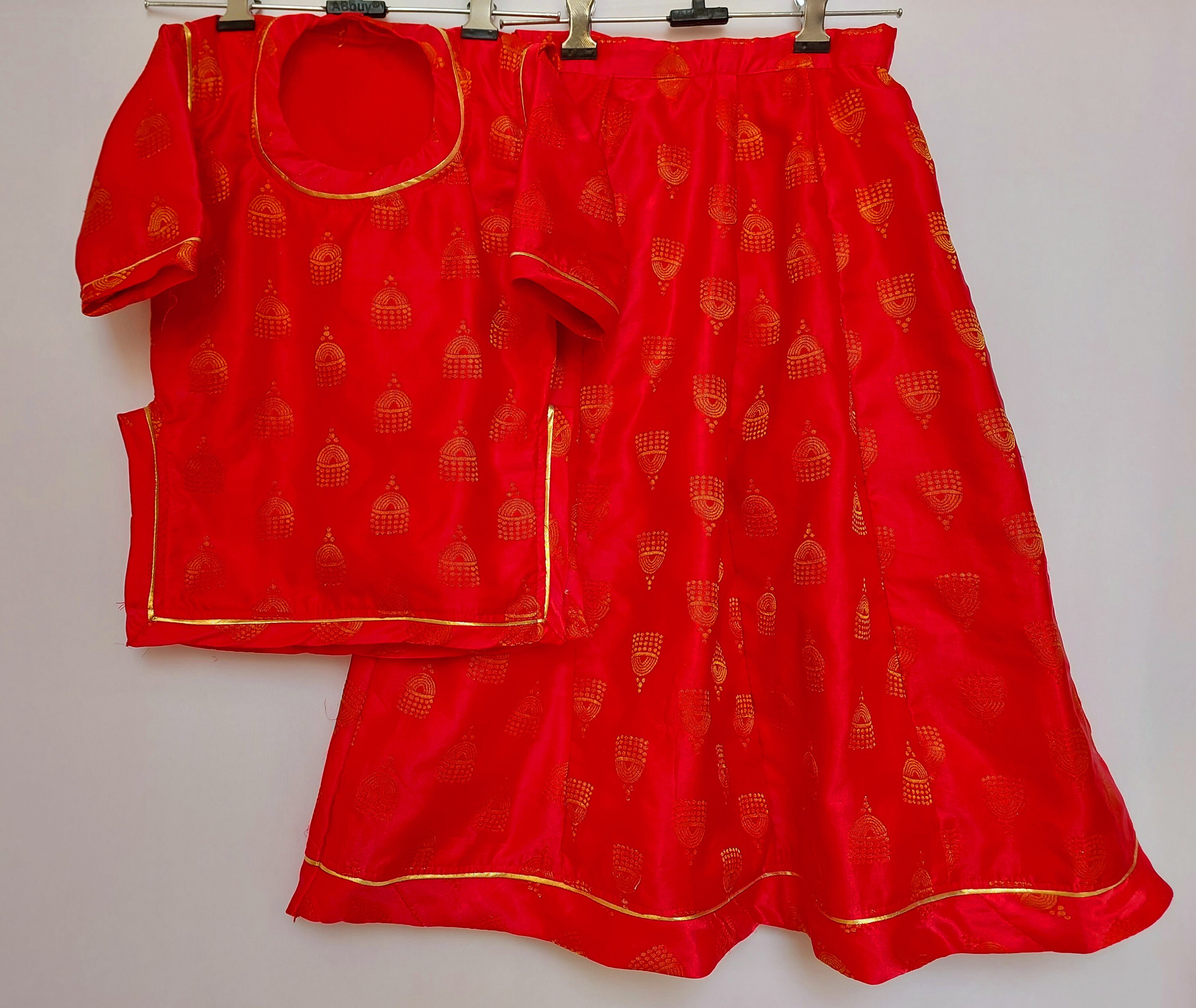 Traditional Indian Rajasthani Rajputi Poshak in Carrot Coloured Satin