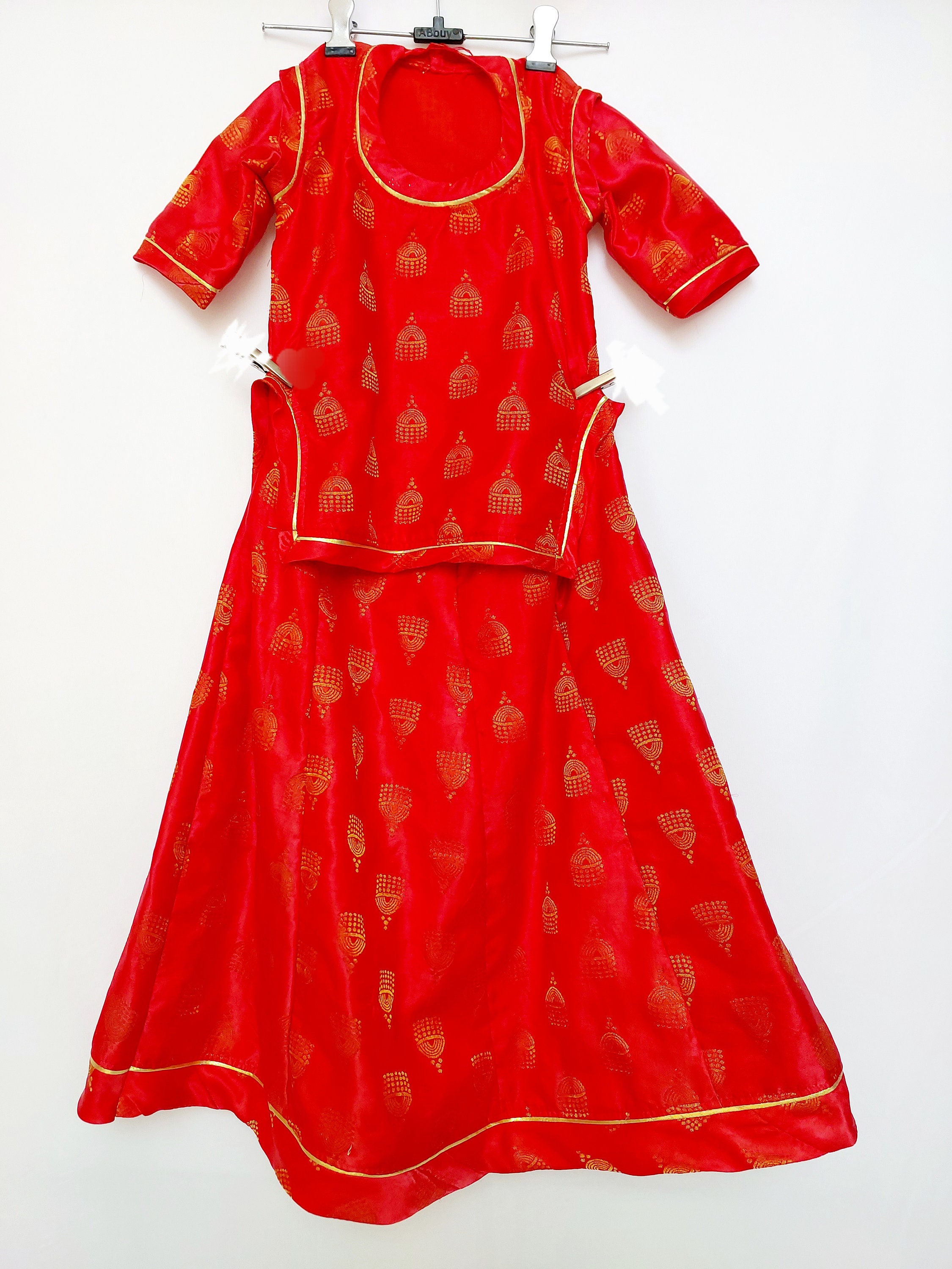 Traditional Indian Rajasthani Rajputi Poshak in Carrot Coloured Satin