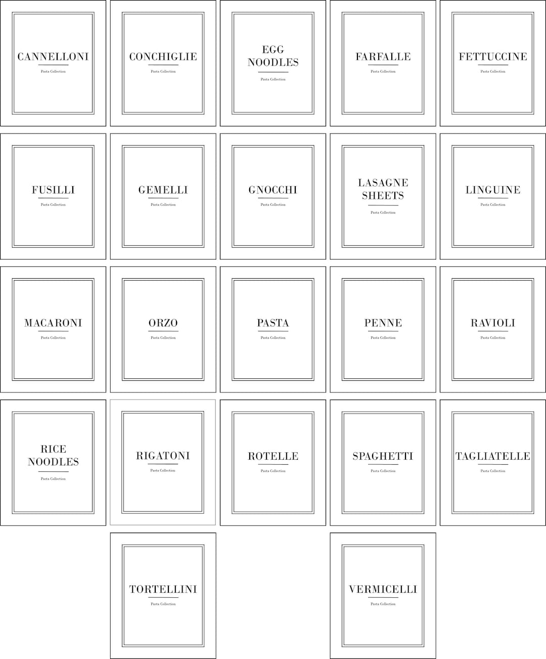 White Minimalist Pasta Labels Spaghetti Penne Fusilli Home Storage Jar