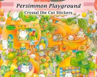 Rabbit & Dog Theme Park Stickers Clear Die-Cut DIY Decal Deco Scrapbook Journal Cute Kawaii Animals Seal Theme Park Playground Fruit Food