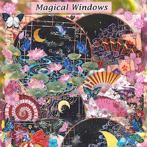 Adesivi magici per finestre, cristalli trasparenti, olografici, argento, fustellati, fai da te, decalcomanie decorative, album, diario, Giappone, Cina, antico, Asia, carino