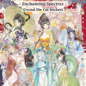 Stickers monstres fantômes transparents décalcomanies bricolage autocollant déco scrapbooking journal gothique oriental Yokai foncé serpent renard démon filles Weirdcore
