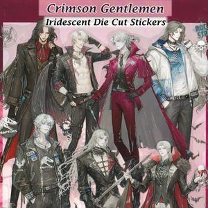 Pegatinas de caballeros vampiros con detalles iridiscentes de cristal troquelado, calcomanías DIY, decoración para álbumes de recortes, diarios, monstruos, demonios, guapos, anime, chicos, hombres, fantasía