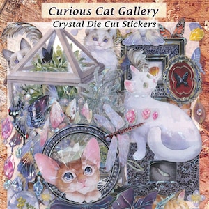 Adesivos de galeria de gatos fofos, decalques transparentes recortados, faça você mesmo, decoração, scrapbook, diário, gatinhos kawaii, borboletas, plantas de estufa, animais, joias florais