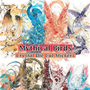 Mythische Vögel Aufkleber Klar Gestanzte Holographische Detail DIY Abziehbild Deko Sammelalbum Journal Japanisch Chinesisch Pfau Phoenix Garuda Kran Vogel
