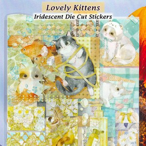 Naklejki Cute Cat & Kitten Die Cut Clear Iridescent Shiny DIY Decal Deco Scrapbook Journal Black White Orange Brown Meow Animals Pets