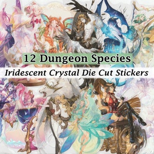 ダンジョンレースステッカー クリスタルクリア 虹色ディテール ダイカット DIY デカール デコ スクラップブック ジャーナル ドラゴン ケンタウロス セラフィム ファンタジーの生き物