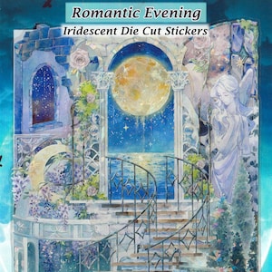 Romantische maanlichtstickers kristalhelder gestanst iriserend diy decal plakboek dagboek anime achtergrond kasteel fontein paleis western