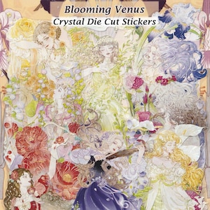 Autocollants floraux printaniers pour filles, transparents, découpés avec des matrices, irisé, bricolage, déco, journal de scrapbooking, floral, jolies femmes, fille, art, anime, art nouveau