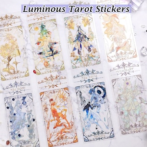 Iriserende tarotstickers kristalhelder gestanst DIY sticker deco plakboek dagboek fantasie personages heks magie occulte kaarten maan astrologie