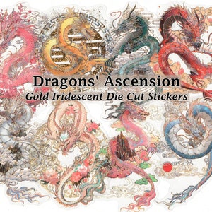 Chinese draak stickers goud iriserend helder gestanst gouden detail DIY sticker deco plakboek dagboek Japans shenlong lang beest mythisch