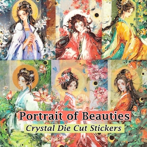 Adesivos de mulheres antigas, transparentes, recortados e com fita, faça você mesmo, decalque, decoração, scrapbook, diário, asiático, chinês, arte tradicional, pintura, lindas, meninas, mulheres