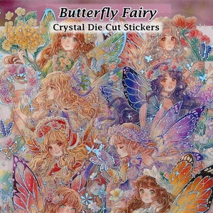Schmetterling Feen Aufkleber Kristall klar irisierend Die-Cut DIY Aufkleber Deko Scrapbook Journal Blumen Floral Wichtel Kawaii Süß Anime Mädchen