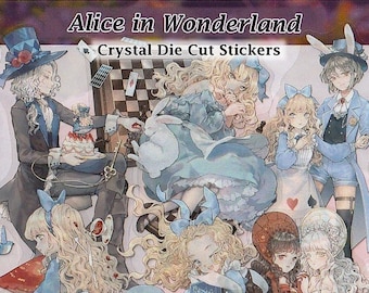 Alice in Wonderland Stickers Crystal Clear Die-Cut DIY Decal Deco Scrapbook Journal Mushrooms Fantasy Cute Anime Kawaii Art Mad Hatter