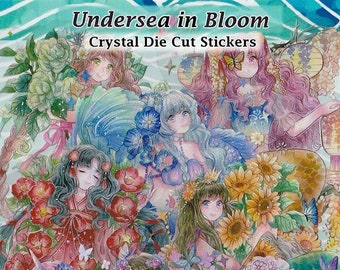 Flower Mermaid Stickers Crystal Clear Die-Cut DIY Decal Deco Scrapbook Journal Ocean Fantasy Floral Kawaii Art