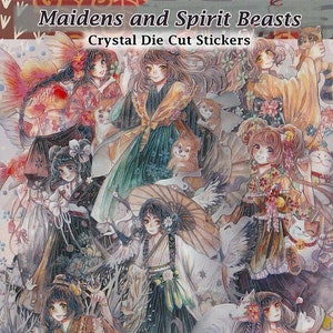 Pegatinas de domadores de bestias, transparentes, troqueladas, para bricolaje, decoración de álbumes de recortes, diarios, anime, Hanfu, chicas, fantasía oriental, magia, floral, arte kawaii
