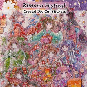 Autocollants kimono mignons : décalcomanies découpées cristallines pour le scrapbooking, les carnets et le bricolage Art fantastique oriental kawaii