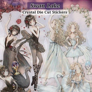 Zwanenmeer stickers kristalhelder gestanst DIY sticker deco plakboek dagboek zwart wit Odile Odette Tsjaikovski anime fantasy ballet schattige kunst