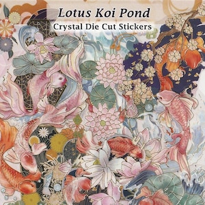 Adesivi trasparenti Koi e Lotus, fustellati, dettagli dorati, fai da te, decalcomanie decorative, album, diari, fiori di stagno, antica arte tradizionale giapponese