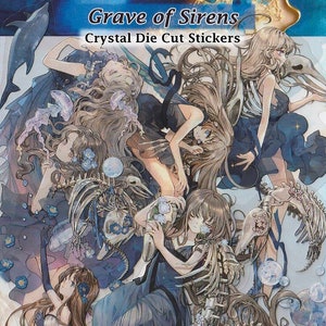 Sirene Friedhof Aufkleber Klar Gestanzte Gold Detail DIY Aufkleber Deko Scrapbook Journal Bones Fisch Mermaid Gothic Dark Einzigartige Weirdcore