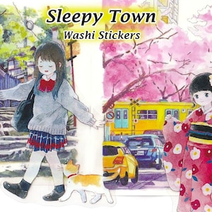Stadt Hintergrund Washi Aufkleber DIY Aufkleber Deco Scrapbook Journal Modern Schule Japan Städtisch Ländlich Zug Sakura Haus Sommer Frühling Art Kawaii