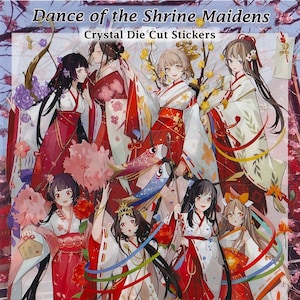 Priestess Miko Stickers Anime Crystal Clear Die-Cut DIY Decal Deco Scrapbook Journal Shrine Maidens Temple Ancient Japanese Traditional Art