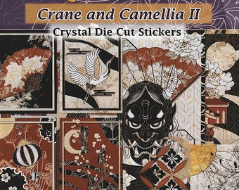 Japanese Gold Leaf Stickers Clear Die-Cut Gold Detail DIY Decal Deco Scrapbook Journal Cranes Camellia Ancient Japanese Traditional Art