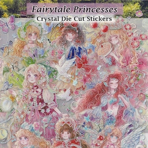Märchen Prinzessin Aufkleber Kristall klar Gestanzte Holographische DIY Abziehbild Deko Sammelalbum Journal Anime Mädchen Western Fantasy Magie Kawaii