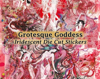 Grotesque Beauty Stickers Iridescent Clear Die-Cut DIY Decal Deco Scrapbook Journal Demon Gothic Dark Occult Evil Weirdcore Body Horror