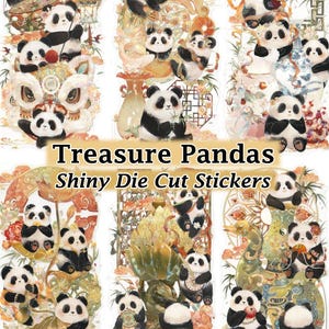 Pegatinas de Panda del Tesoro, holográficas, transparentes, troqueladas, para bricolaje, decoración, álbumes de recortes, diarios, kawaii, plantas, animales, flores, joyas, artefactos, museos