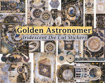 Gold Foil Astronomy Tarot Stickers Crystal Clear Die-Cut DIY Decal Deco Scrapbook Journal Sun Moon Stars Horoscope Space Heavenly Bodies