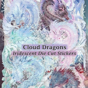 Chinese Cloud Dragon Stickers Iridescent Clear Die-Cut Gold Detail DIY Decal Deco Scrapbook Journal Japanese Shenlong Long Beast Mythical