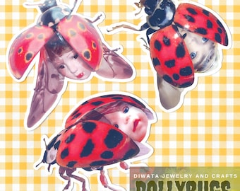 Surreal Vinyl Stickers (Horror, Weird, Dollybugs) Ladybug Animal Hybrids, Mutants, Funny Gifts Birthdays, Christmas, Halloween