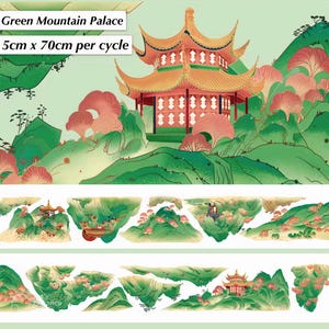 Vintage Mountain Palace Sticker Tape: Gold Detail DIY Decal for Scrapbook, Planner & Journal - Asian Art Gift