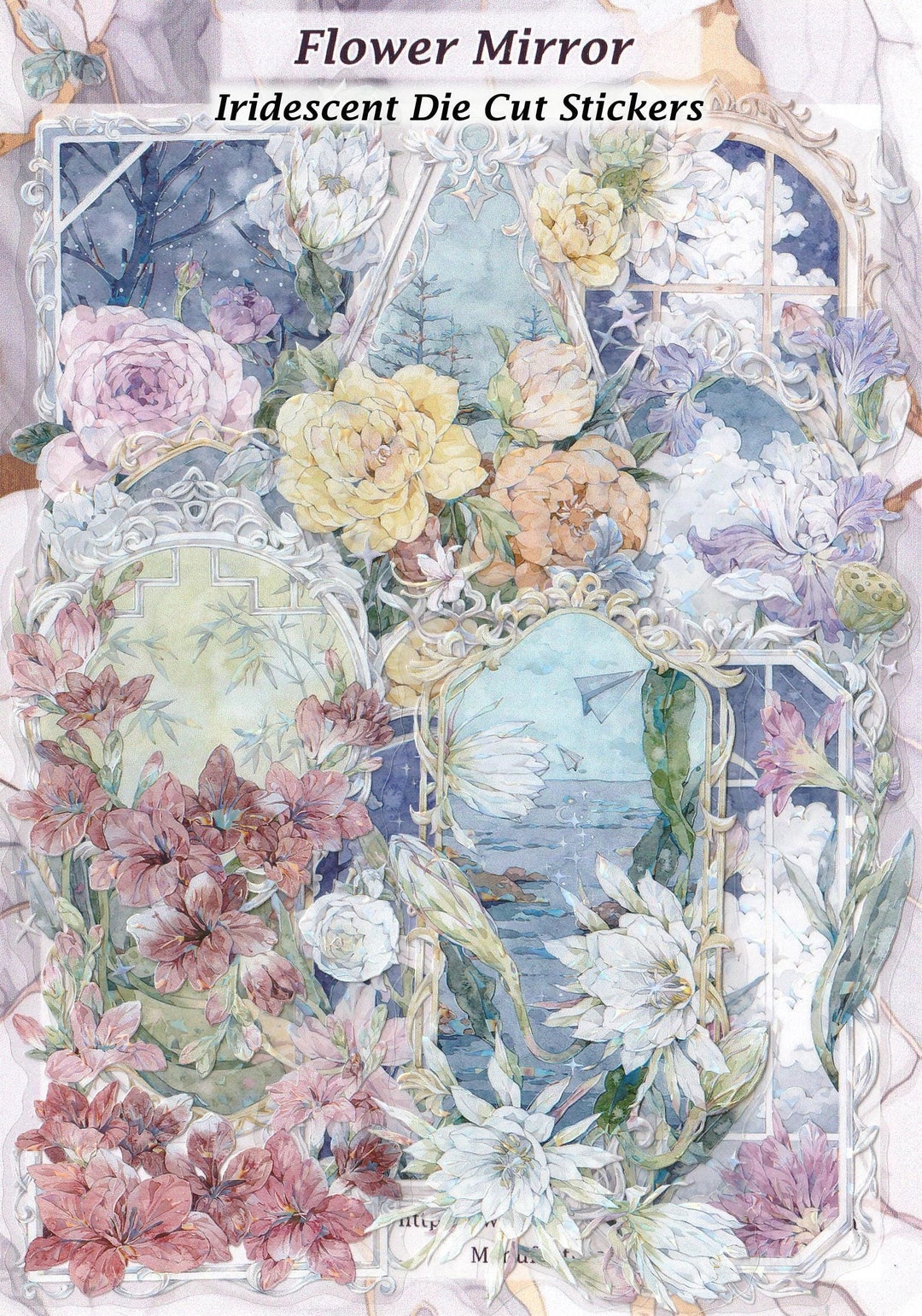 Flower Mirror Window Stickers Crystal Clear Die-cut Iridescent DIY ...