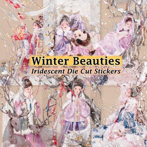 Winterschoonheid Stickers Helder gestanst en met tape DIY sticker plakboek dagboek Aziatische Chinese traditionele sneeuwkunst schilderij mooie meisjes vrouwen