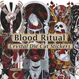 Adesivos Ocultos Escuros Transparentes Recortados Detalhes Dourados Decalque DIY Deco Scrapbook Diário Sangue Gótico Ritual Bruxa Caveira Fantasma Bruxa Mal Weirdcore