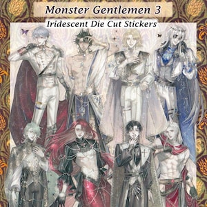 3 pegatinas de Monstruos Guapos con detalles iridiscentes de cristal, troqueladas, para bricolaje, decoración, álbum de recortes, diario, diablo, hombre lobo, anime, chicos, hombres, fantasía, magia