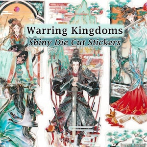 Stickers royaumes en guerre holographique découpé sticker bricolage déco scrapbooking journal Anime art traditionnel asiatique jolie fille femmes beaux hommes
