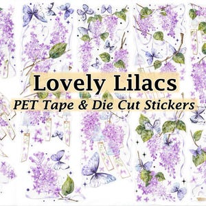 Preciosa cinta adhesiva de lilas PET transparente iridiscente para manualidades, decoración para álbumes de recortes, diarios, flores de oleáceas, siringa, duendes florales, kawaii, linda