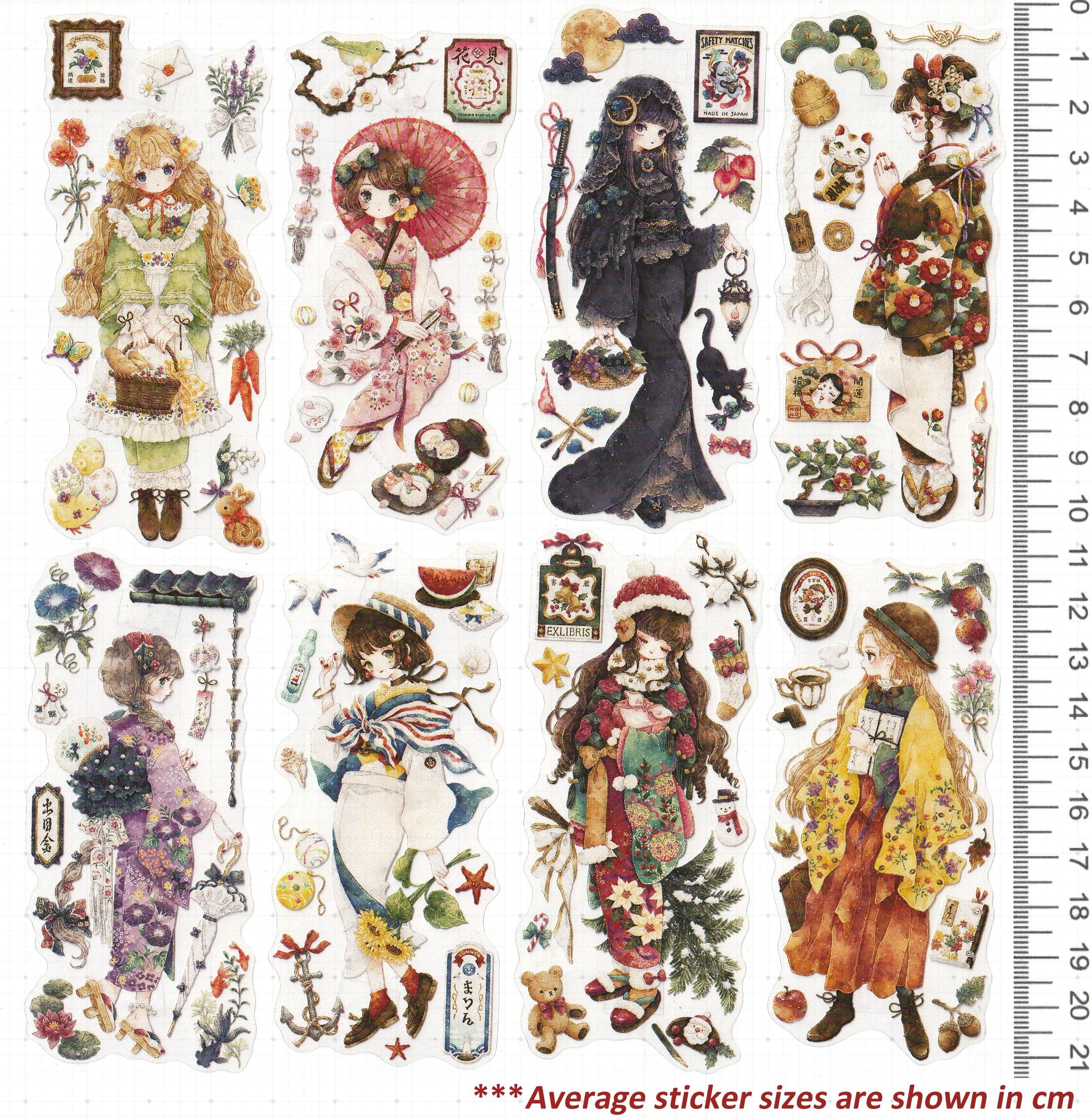 Beauties in Kimono Stickers Clear Die-cut Holographic DIY Decal Deco ...