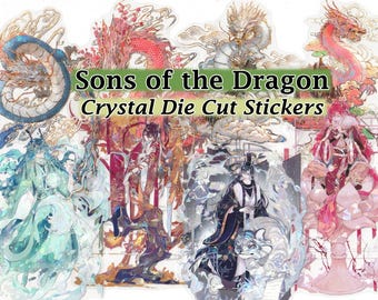 Dragon Sons Stickers Crystal Clear Iridescent Detail Die-Cut DIY Decal Deco Scrapbook Journal Handsome Boys Men Eastern Fantasy Magic Anime