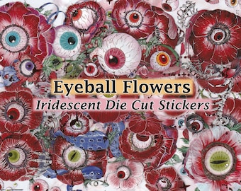 Eyeball Flowers Stickers Clear Die-Cut Detail DIY Decal Deco Scrapbook Journal Gothic Dark Occult Creepy Weirdcore Strange Halloween Corpse