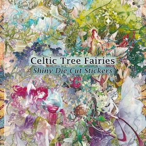 Celtic Tree Fairies Stickers Clear Iridescent Die-Cut DIY Decal Deco Scrapbook Journal Art Pixie Fairy Fantasy Forest Cute Girls Anime
