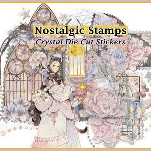 Adesivos de carimbos nostálgicos, cristal iridescente, recortes, faça você mesmo, decalque, decoração, scrapbook, diário, mulheres ocidentais, fofos, kawaii, cartas de correio, estilo vitoriano