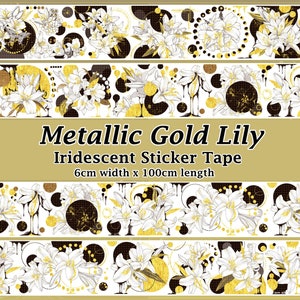 Ruban d'autocollants lys en feuille d'or, transparent, irisé, sticker DIY déco, journal de scrapbooking, lys de fleurs de lys dorés métalliques, noirs et blancs