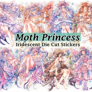 Motte Mädchen Aufkleber irisierend Kristall klar sterben Schnitt DIY Aufkleber Deko Scrapbook Journal Fantasy Fee Pixie Schmetterling Cute Kawaii Anime Mädchen